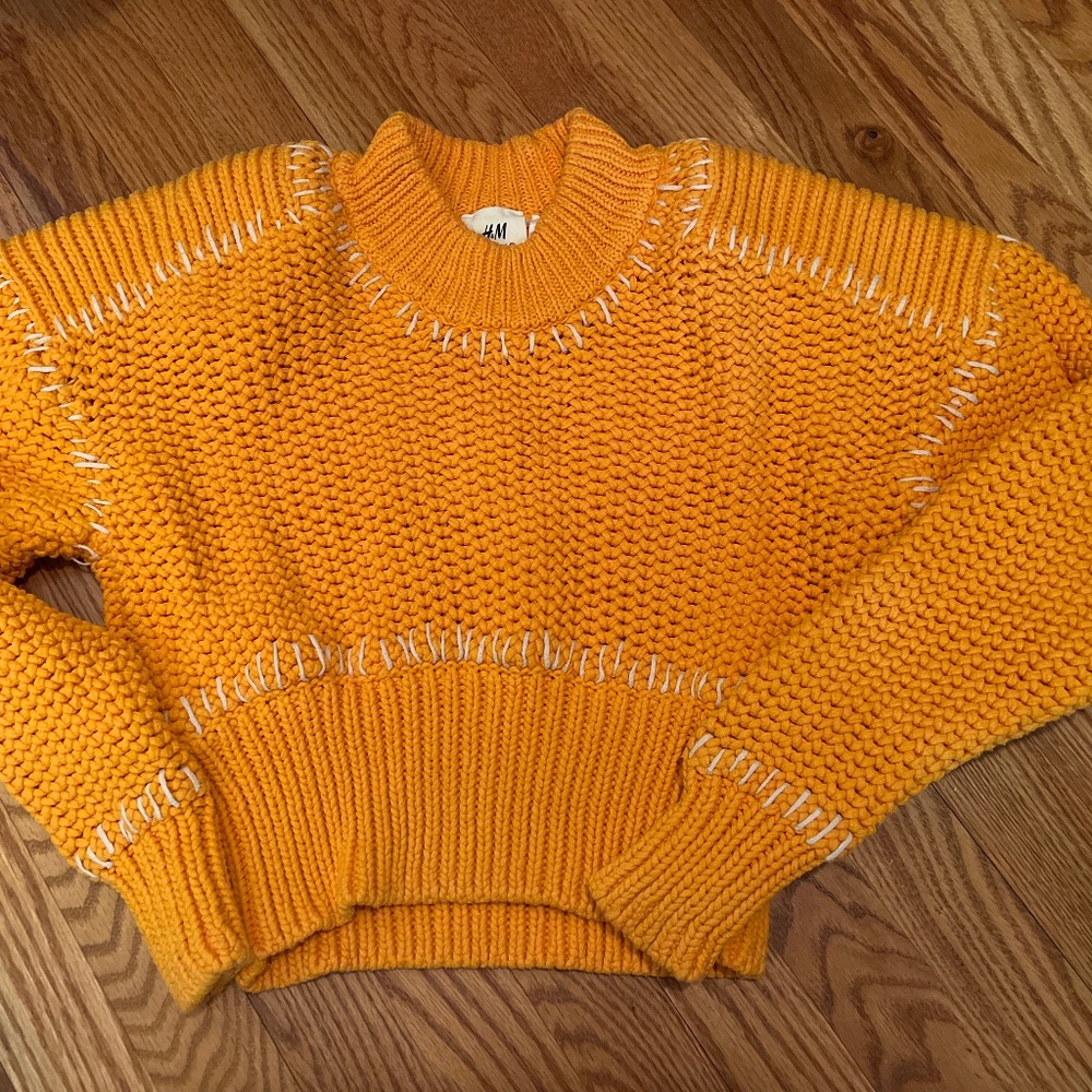H&M Studio Orange Chunky Knit Sweater Cotton